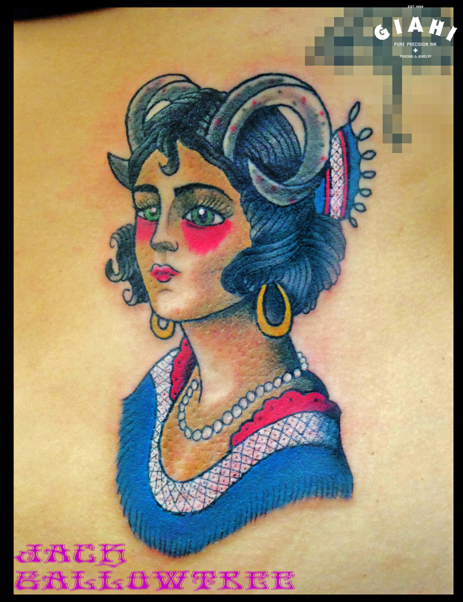 Succubus Old School Girl tattoo by Jack Gallowtree